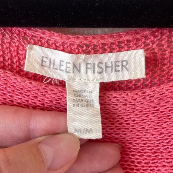 Eileen Fisher Organic Linen Open Knit Top M Lagenlook Pink Beachy Oversized Boho - Picture 2 of 10